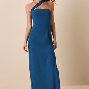 Lulu's Hold Your Attention Teal Blue One-Shoulder Sleeveless Maxi Dress XL